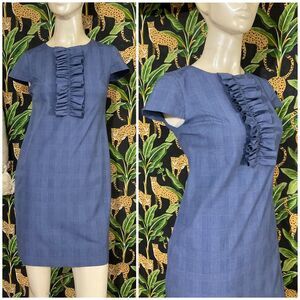 Banana Republic Plaid Chambray Ruffled Shift Dress Size 0
